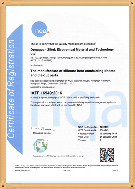 China Dongguan Ziitek Electronical Material and Technology Co., Ltd zertifizierungen