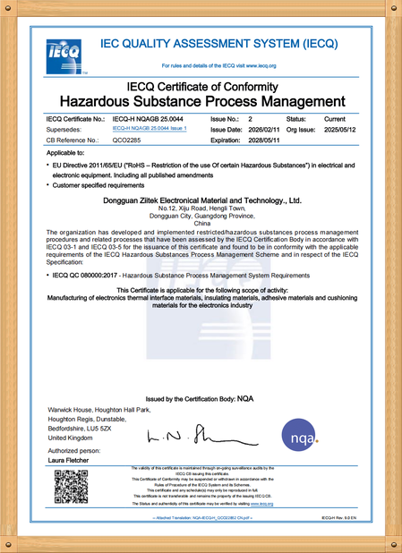 China Dongguan Ziitek Electronical Material and Technology Co., Ltd zertifizierungen