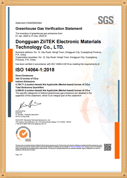 China Dongguan Ziitek Electronical Material and Technology Co., Ltd zertifizierungen